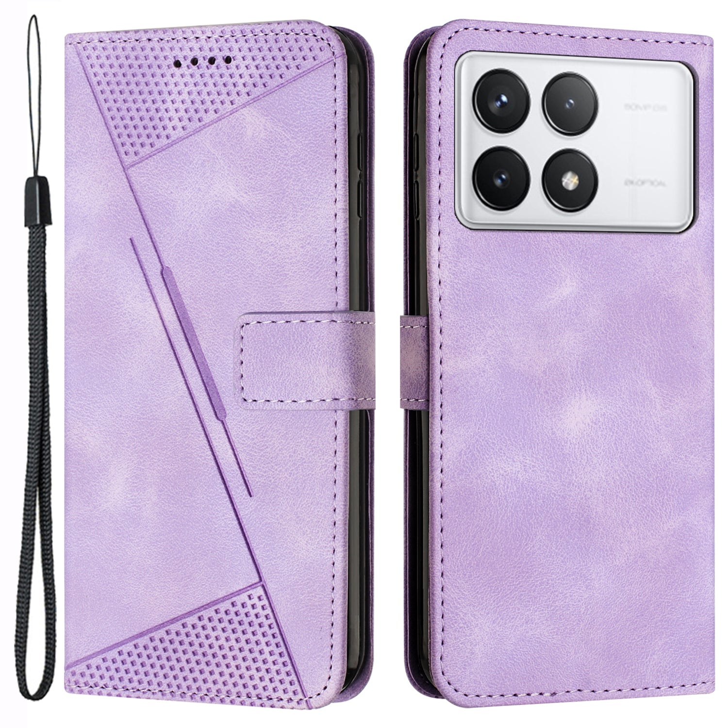 For Xiaomi Redmi K70E 5G / Poco X6 Pro 5G Leather Wallet Case Stand View Phone Cover Triangle Pattern Imprinted - Purple For Xiaomi Redmi K70E 5G / Poco X6 Pro 5G Leather Wallet Case Stand View Phone Cover Triangle Pattern Imprinted - Purple